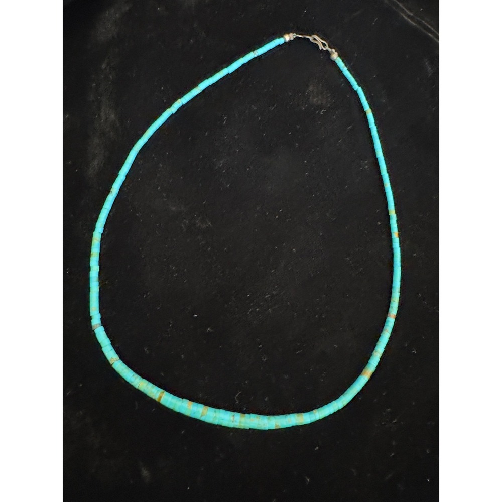 Vintage New Mexico Estate Necklace 17" Turquoise Heishi Bead 4.7-.5mm Silver Cla